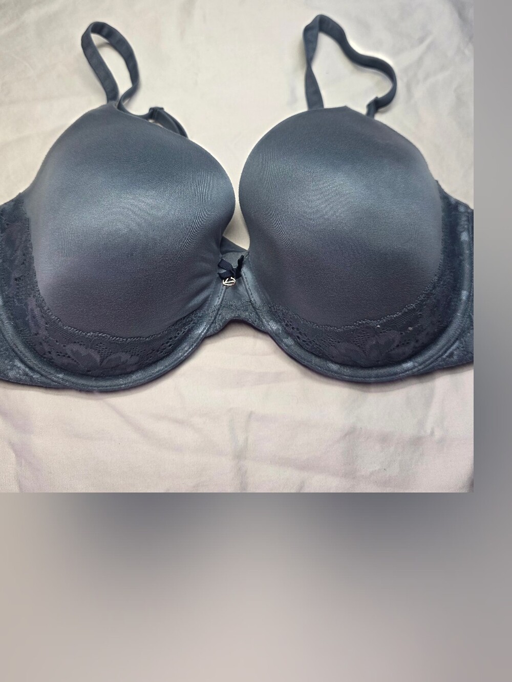 Victoria's Secret Smooth Lace Trim T-Shirt Bra Blue Grey Size 38D